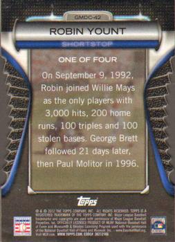 2012 Topps - Golden Moments Die Cuts Chrome Gold #GMDC-42 Robin Yount Back