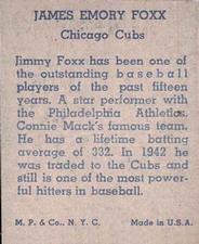 1943 M.P. & Co. (R302-1) #NNO Jimmie Foxx Back