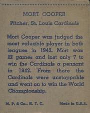 1943 M.P. & Co. (R302-1) #NNO Mort Cooper Back