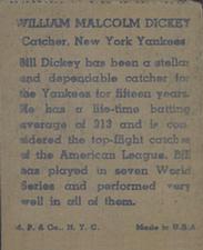 1943 M.P. & Co. (R302-1) #NNO Bill Dickey Back