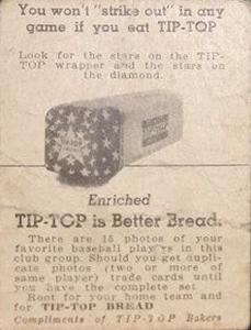 1947 Tip Top (D323) #NNO George Stirnweiss Back