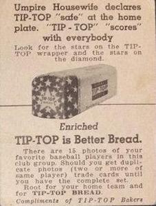 1947 Tip Top (D323) #NNO Eddie Basinski Back