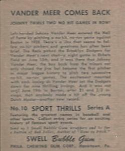 1948 Swell Sport Thrills #10 No Hits, No Runs: Johnny Vander Meer Comes Back Back