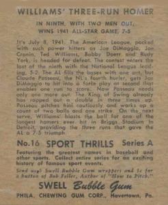 1948 Swell Sport Thrills #16 Three Run Homer in Ninth: Ted Williams' Homer Back