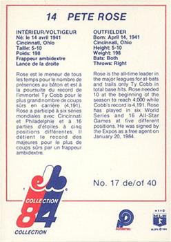 1984 Stuart Montreal Expos #17 Pete Rose Back