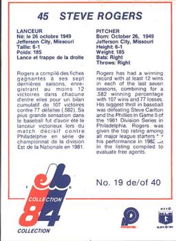 1984 Stuart Montreal Expos #19 Steve Rogers Back