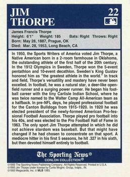 1992-93 Conlon TSN Color Inserts #22 Jim Thorpe Back