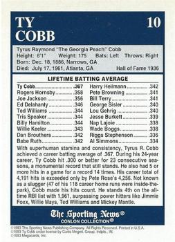1992-93 Conlon TSN Color Inserts #10 Ty Cobb Back