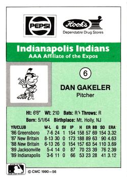 1990 CMC Indianapolis Indians #6 Dan Gakeler Back