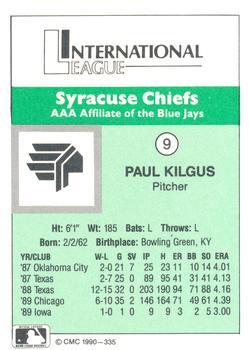 1990 CMC Syracuse Chiefs #9 Paul Kilgus Back