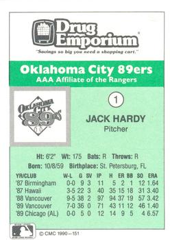 1990 CMC Oklahoma City 89ers #1 Jack Hardy Back