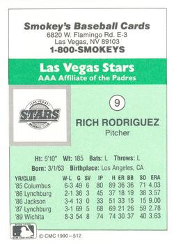 1990 CMC Las Vegas Stars #9 Rich Rodriguez Back