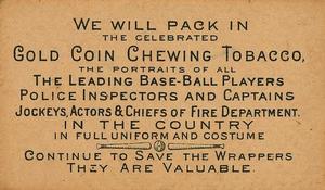 1887 Buchner Gold Coin (N284) #NNO Tom Morrissey Back