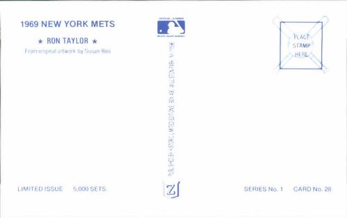 1989 Historic Limited Editions 1969 New York Mets Postcards #28 Ron Taylor Back
