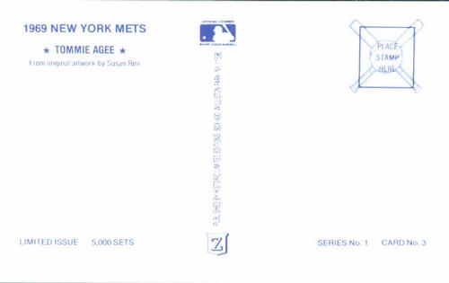 1989 Historic Limited Editions 1969 New York Mets Postcards #3 Tommie Agee Back