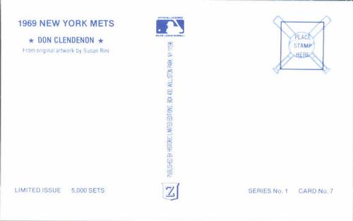 1989 Historic Limited Editions 1969 New York Mets Postcards #7 Donn Clendenon Back