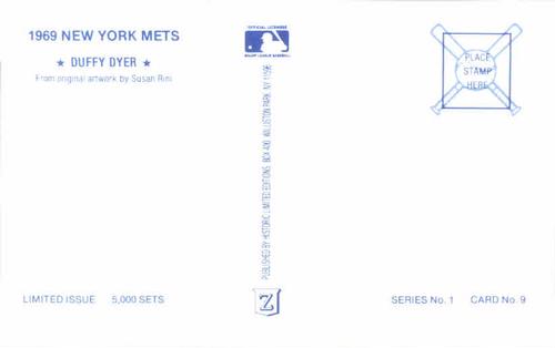1989 Historic Limited Editions 1969 New York Mets Postcards #9 Duffy Dyer Back