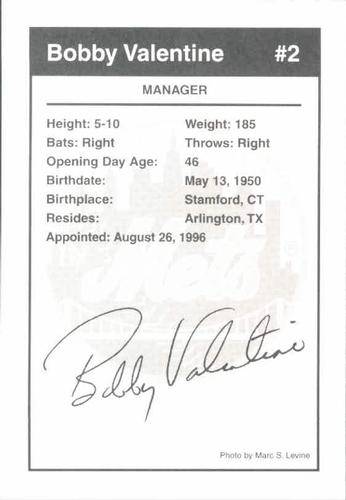 1997 Marc S. Levine New York Mets Photocards #32 Bobby Valentine Back