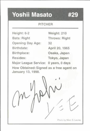 1998 Marc S. Levine New York Mets Photocards #34 Masato Yoshii Back