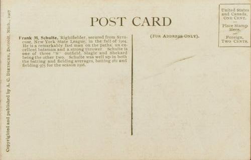 1907-09 A.C. Dietsche Postcards (PC765) #NNO Frank Schulte Back