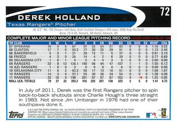 2012 Topps Opening Day #72 Derek Holland Back