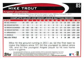 2012 Topps Opening Day #85 Mike Trout Back