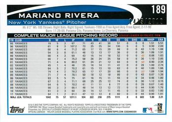 2012 Topps Opening Day - Blue #189 Mariano Rivera Back