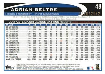 2012 Topps Opening Day - Blue #48 Adrian Beltre Back