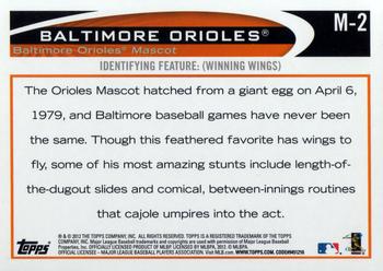 2012 Topps Opening Day - Mascots #M-2 Oriole Bird Back