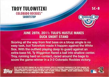 2012 Topps Opening Day - Superstar Celebrations #SC-8 Troy Tulowitzki Back