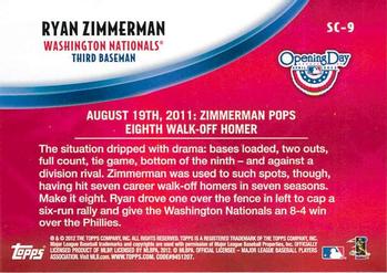 2012 Topps Opening Day - Superstar Celebrations #SC-9 Ryan Zimmerman Back