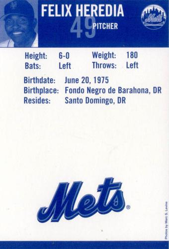 2005 New York Mets Marc S. Levine Photocards #NNO Felix Heredia Back