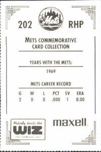 1991 The Wiz New York Mets #202 Bob D. Johnson Back