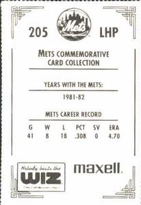 1991 The Wiz New York Mets #205 Randy Jones Back