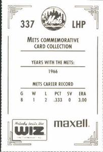 1991 The Wiz New York Mets #337 Dick Rusteck Back