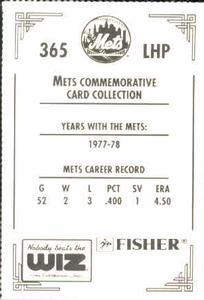 1991 The Wiz New York Mets #365 Paul Siebert Back