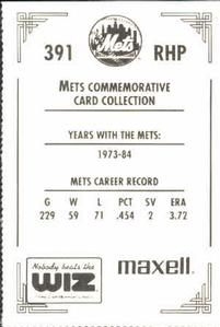 1991 The Wiz New York Mets #391 Craig Swan Back