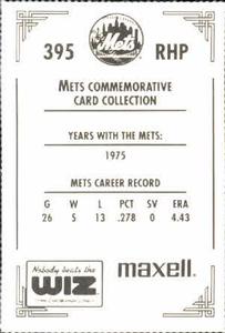 1991 The Wiz New York Mets #395 Randy Tate Back