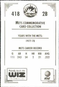 1991 The Wiz New York Mets #418 Bobby Valentine Back
