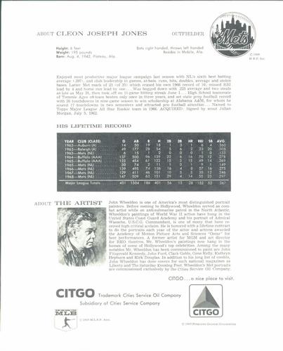 1969 Citgo New York Mets #NNO Cleon Jones Back