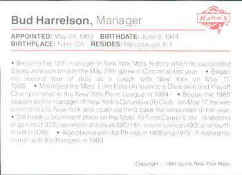 1991 Kahn's New York Mets #NNO Bud Harrelson Back