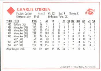 1993 Kahn's New York Mets #NNO Charlie O'Brien Back
