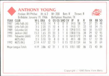 1993 Kahn's New York Mets #NNO Anthony Young Back