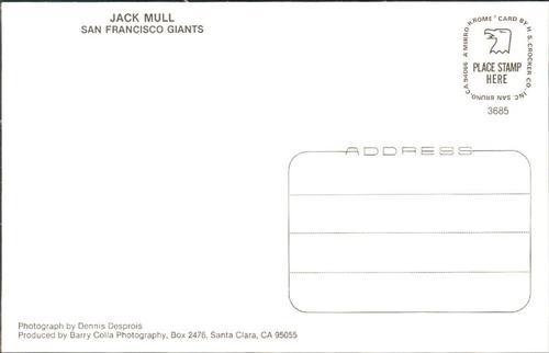 1985 Barry Colla Postcards #3685 Jack Mull Back