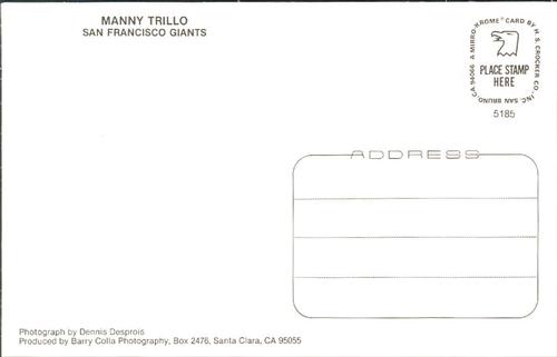 1985 Barry Colla Postcards #5185 Manny Trillo Back