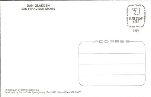 1985 Barry Colla Postcards #5385 Dan Gladden Back