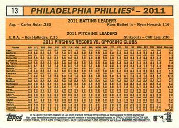 2012 Topps Heritage #13 Philadelphia Phillies Back