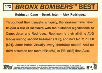 2012 Topps Heritage #173 Bronx Bombers Best (Robinson Cano / Derek Jeter / Alex Rodriguez) Back