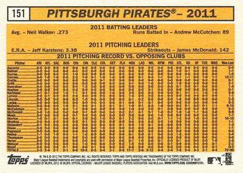 2012 Topps Heritage #151 Pittsburgh Pirates Back