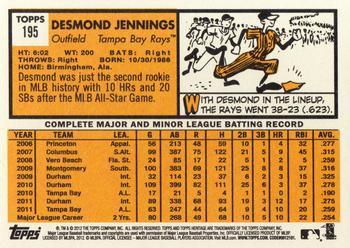 2012 Topps Heritage #195 Desmond Jennings Back